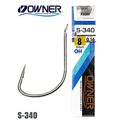 Крючок №12 Owner S-340 с поводком 65 см 0.12мм 9 шт