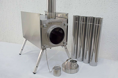 Печь Берег для палатки "Экономка" Средняя New (стационарные экраны - труба 80мм)