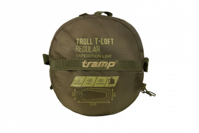 Спальный мешок кокон Tramp Troll T-Loft Regular Olive (правый) 220*95*85 см (-25°C)
